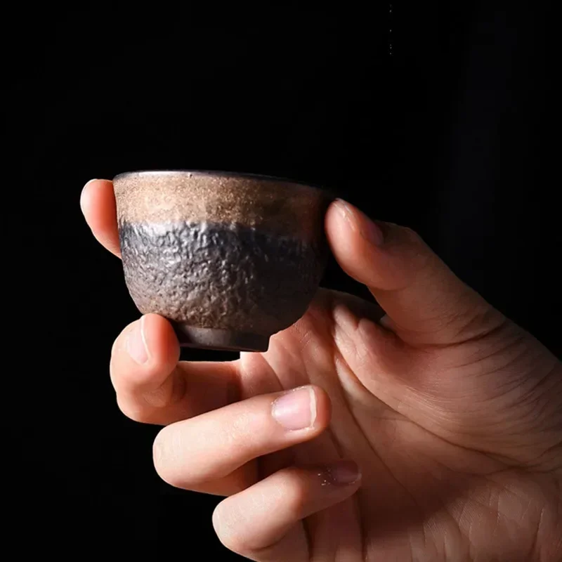 1 Pc Chinese Vintage Ceramic Tea Cup Handmade Rough Pottery Tea Bowl Household Teaware Master Teacup Travel Personal Cup