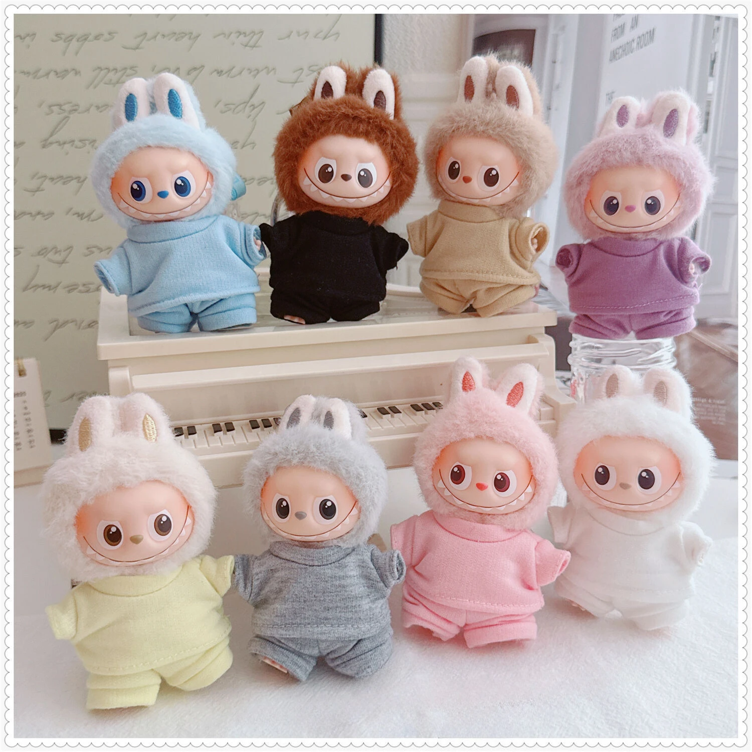 

Для 10,5 см Labubu 4,0 мини-пуловер для куклы, однотонная футболка со спортивными штанами, полный повседневный комплект, аксессуары для кукол, одежда Labubu