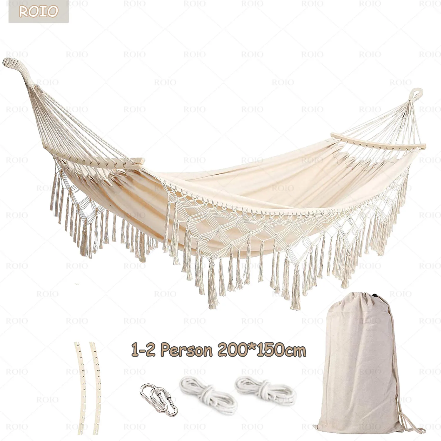 Outdoor Canvas Hammock Cotton Hammocks Balcony Courtyard  Hanging Bed Hand-Woven Lace Camping Single Double Swing Garden Hammock