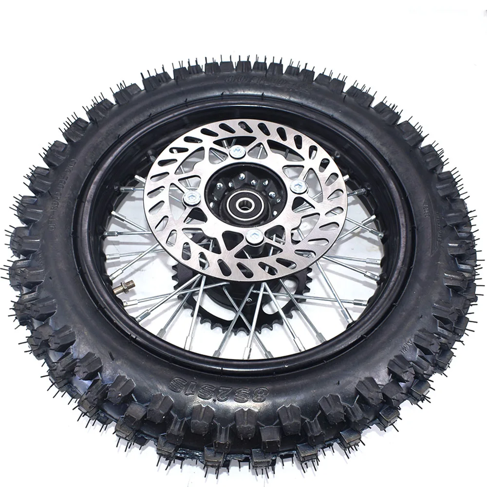 Motorcycle Rear Wheel 1.85-12 Inch With 80/100-12 Tire 190MM Brake Disc Plate Sprocket #428 For CRF KLX Kayo BSE Dirt Pit Bike