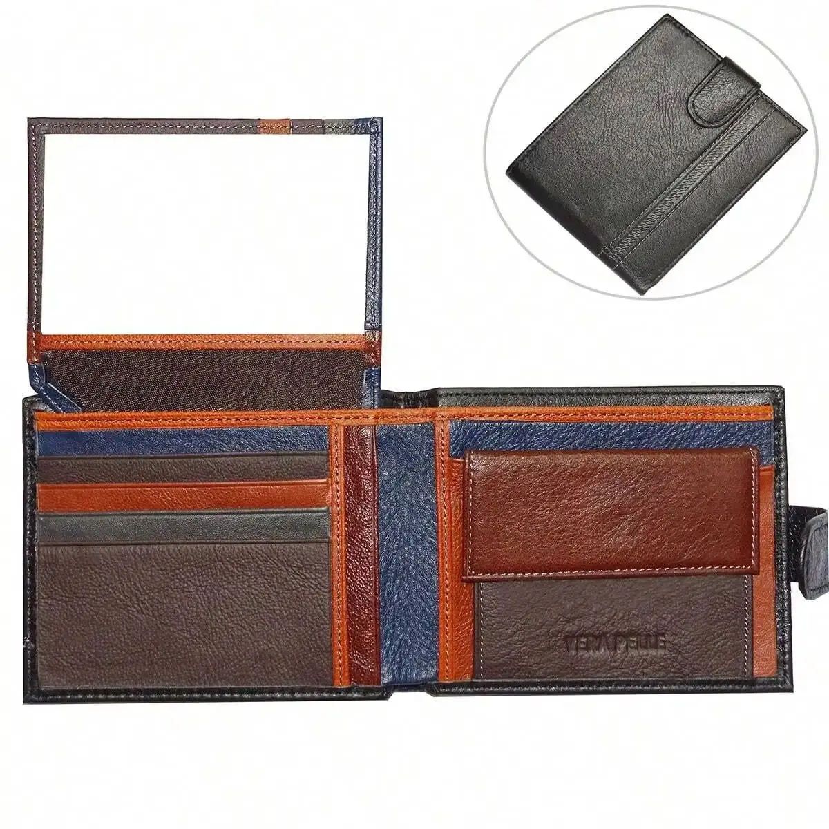 Genuine Leather Wallet Men Tri-Fold Credit Cardholder ID Badge Purse men\'s leather wallet