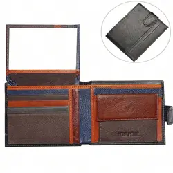 Genuine Leather Wallet Men Tri-Fold Credit Cardholder ID Badge Purse men's leather wallet