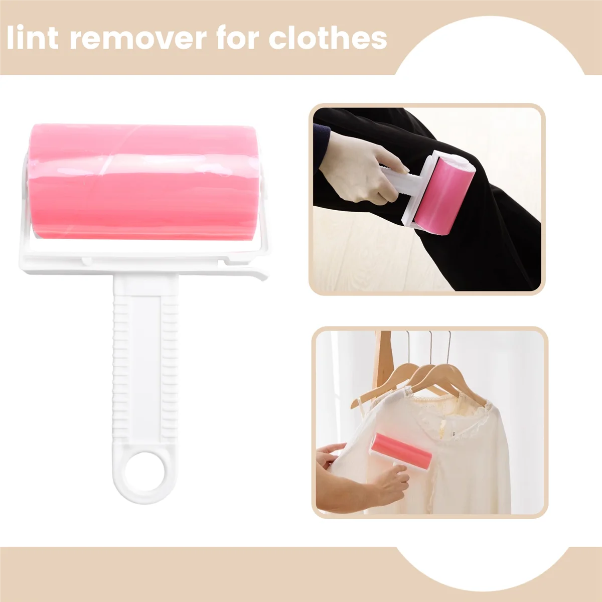 Lint Remover Washable Clothes Hair Sticky Roller Reusable Portable Pet Hair Remover Sticky Roller,Pink