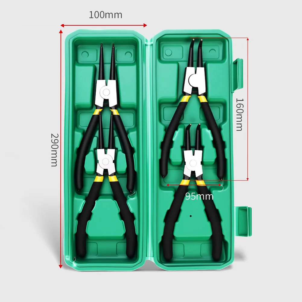 4 Piece Circlip Plier Kit Designed for Internal External Retaining Ring Installation Removal on Mechanical Equipment