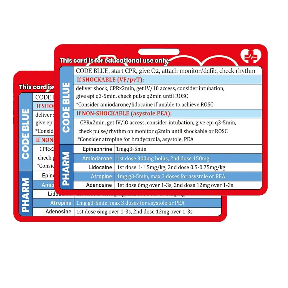 4 Pack ACLS Reference Card Heart CPR Code EMT/RN/MD Cards for Medical