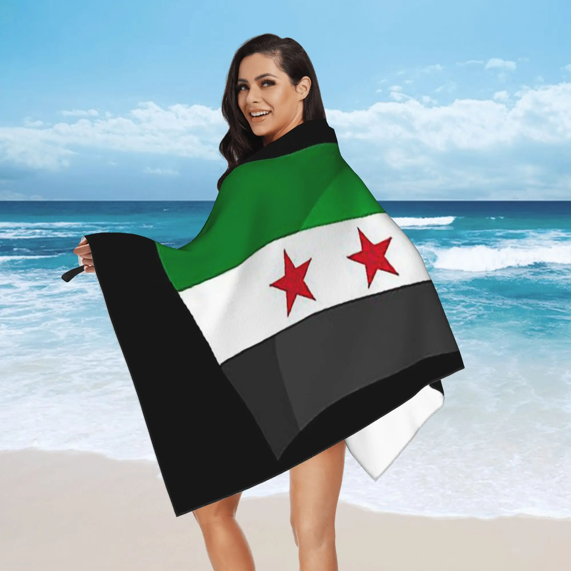 Syria Independence Flag Beach Towel Soft Microfiber Quick Dry Absorbent Quick Towels For Mountain Climbing
