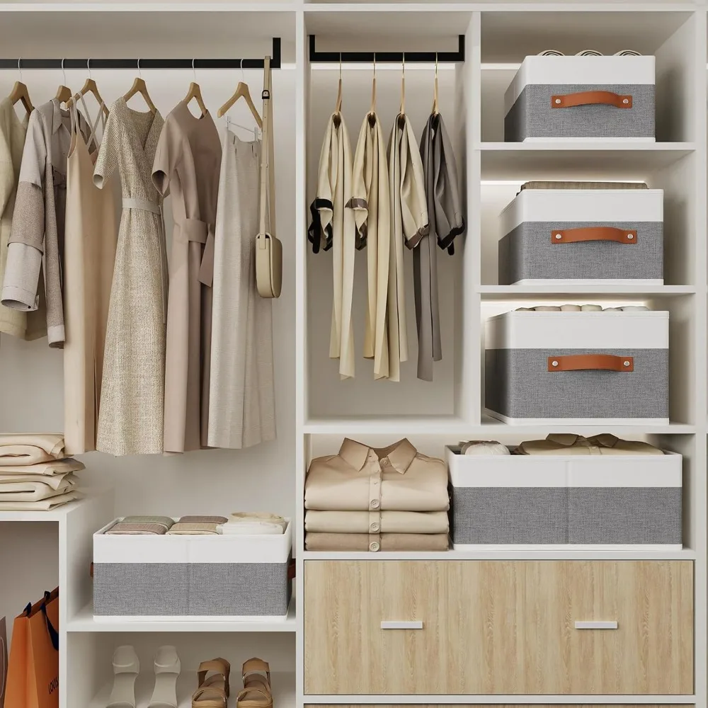 صناديق تخزين قابلة للطي، صندوق خزانة مقاس 16.1 × 9.8 × 6.5 بوصة مع مقابض، وصناديق ملابس قماشية للأدراج، وسلال لتنظيم S #2