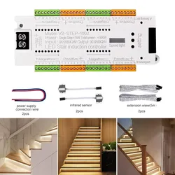 V2 PIR Motion Sensor Stair Light Controller 32 Channels LED Stair Controller For Stairway Dim LED Strip Lighting DC12V 24V