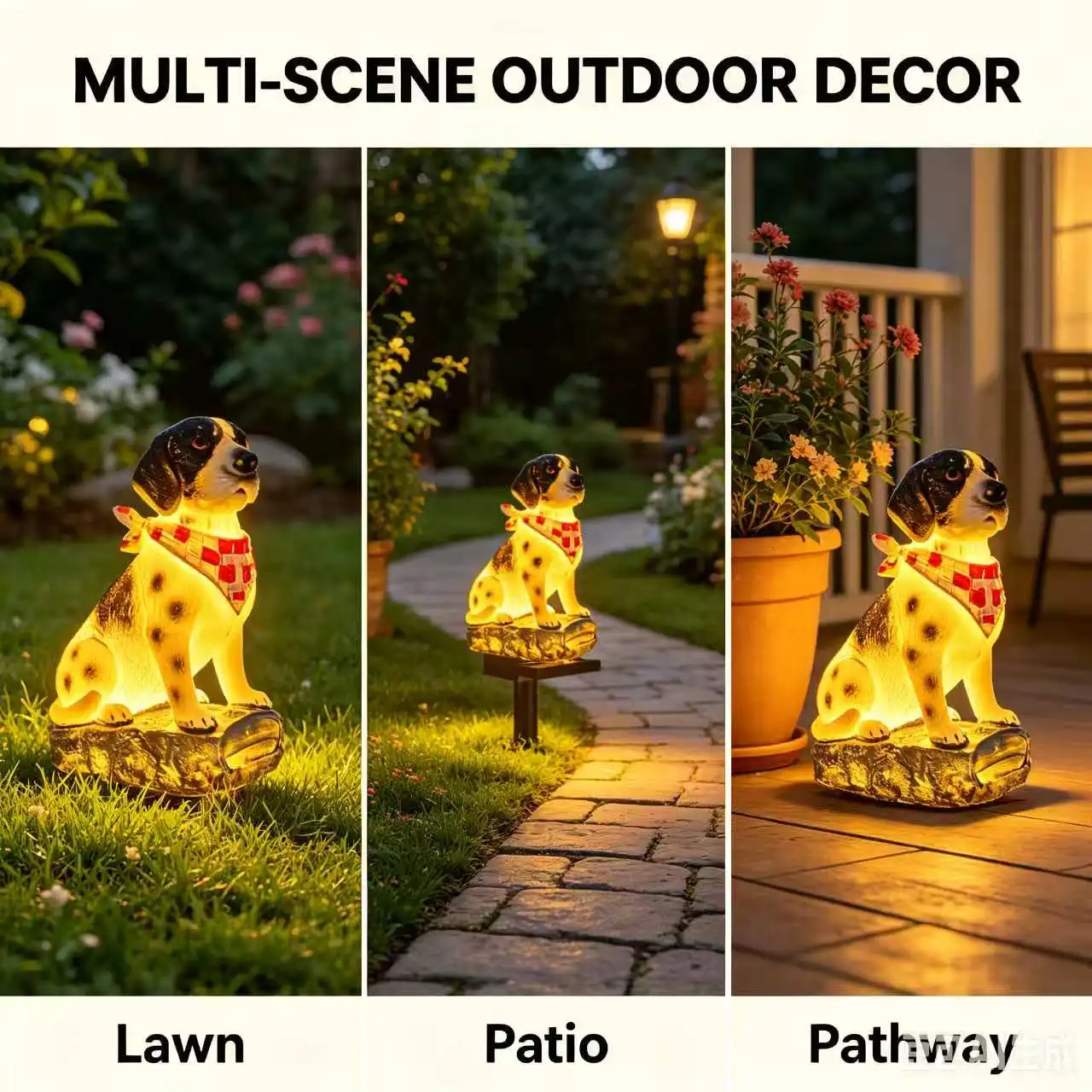 Solar Dog Garden Stake Light IP65 Waterproof Resin Beagle Figurine Auto On/Off Outdoor Lawn Pathway Decor Lamp