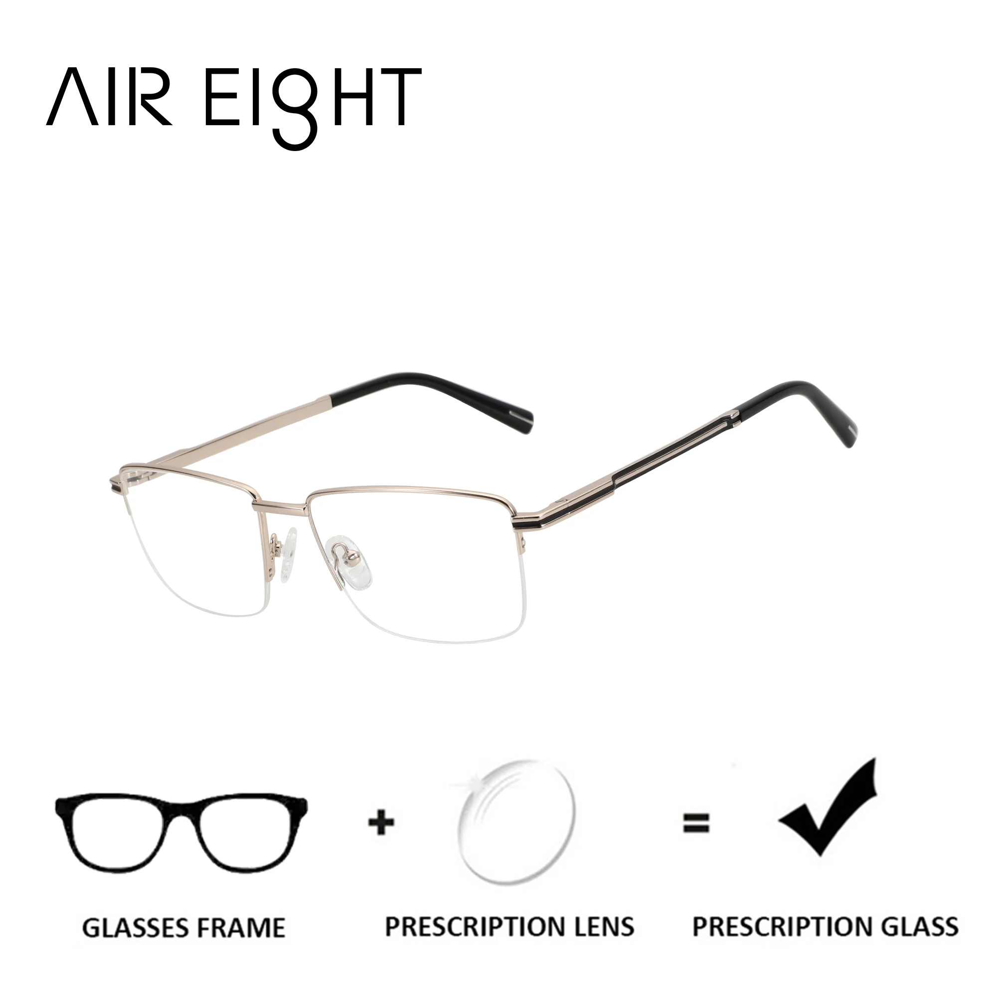 

AIR EIGHT Custom Half Frame Prescription Glasses Men Metal Progressive Multifocal Lenses Photochromic Optical Eyewear