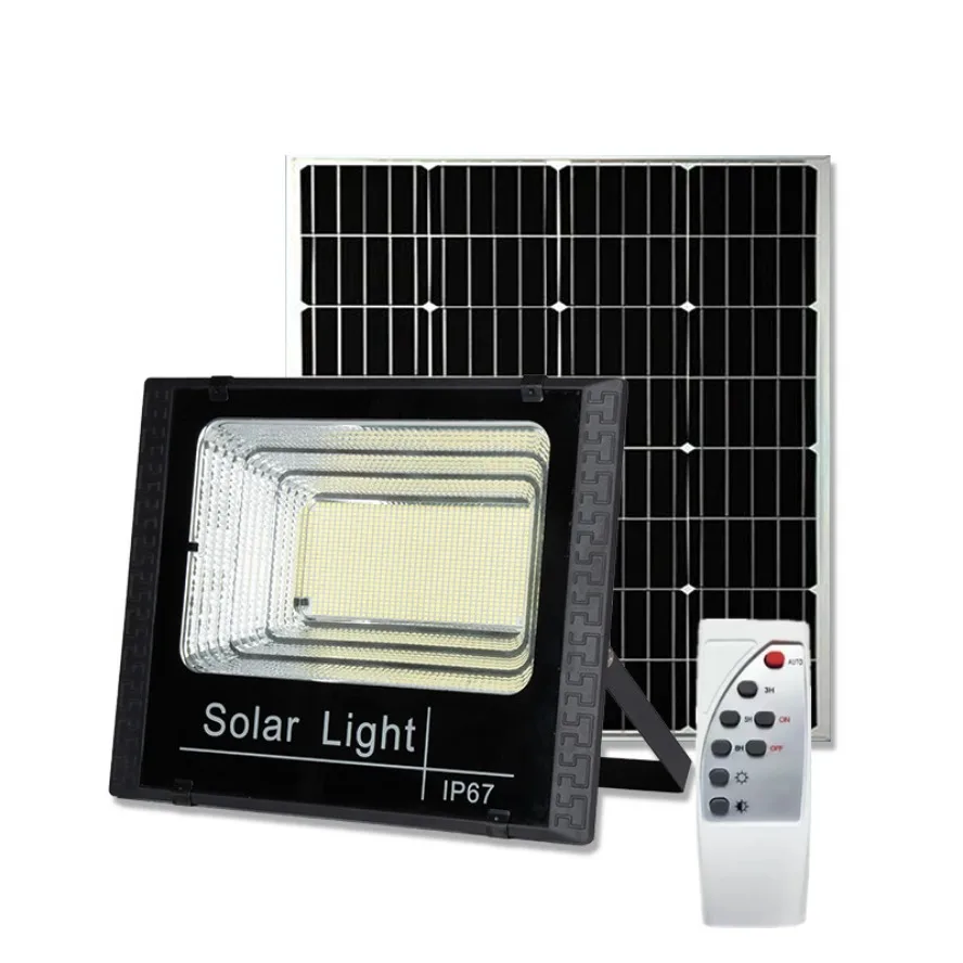 500W Large Battery Solar Panels LED Floodlight Remote Control IP67 Outdoor Solar Power Wall Lamp Corridor Garden Decoration