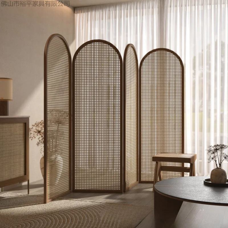 

Ретро-стиль, современный дизайн, складная ширма-перегородка из массива дерева и ротанга, для отелей и офисов, простая складная перегородка.