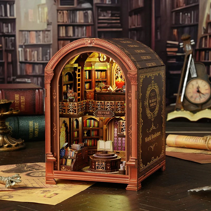 

DIY книжный уголок, комплект, мини 3D деревянная головоломка, сборка, модель здания, игрушка, домашний форзац, книжная полка, вставка, украшение, игрушка, Рождественский подарок