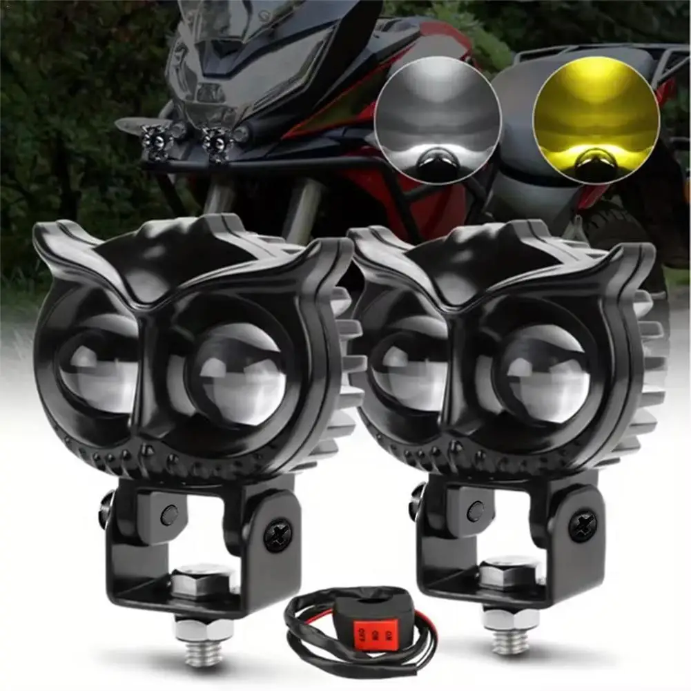 

Owl Headlights External Modification Lights Motorcycle Dual Bead Dual Color Yellow And White Lens Spotlights LED Lights