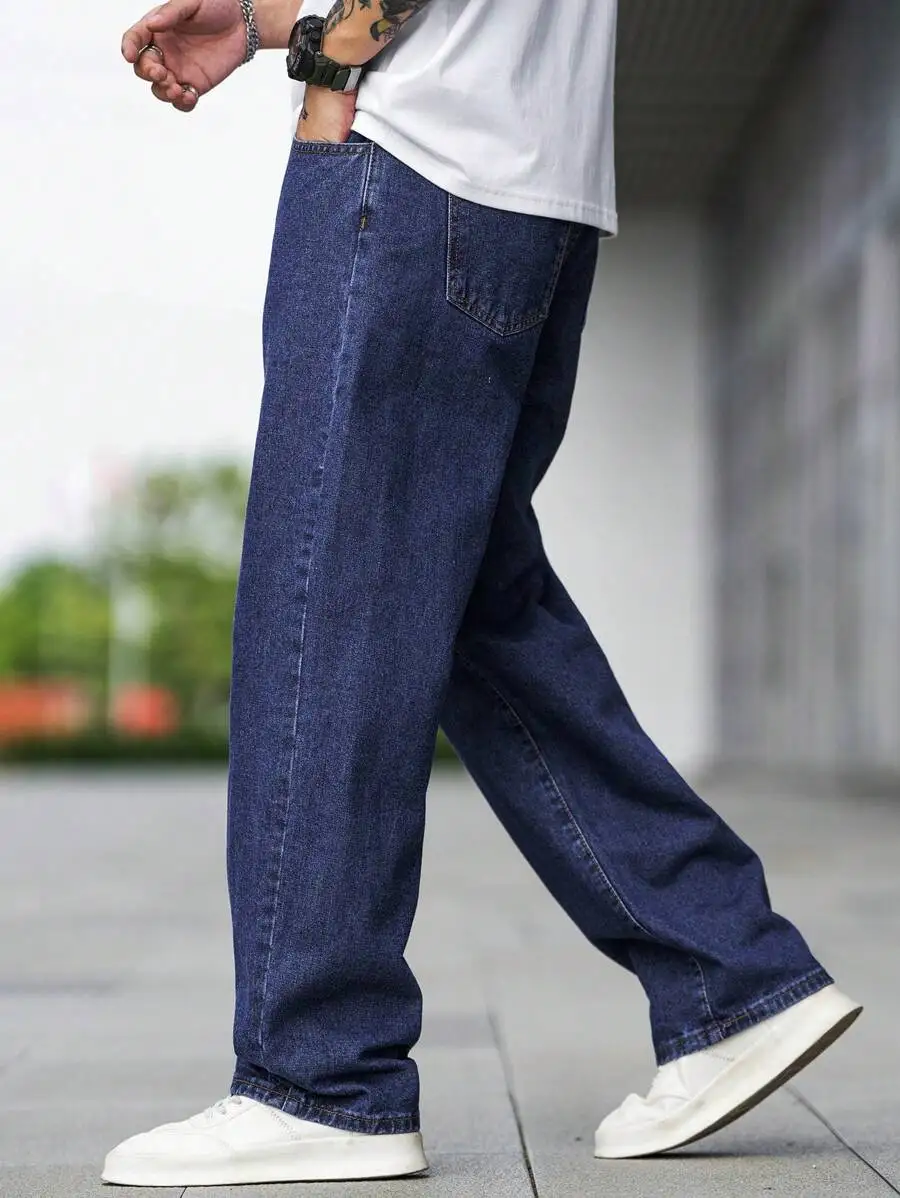 

Mens Loose Wide Leg Jeans With Slant Pocket