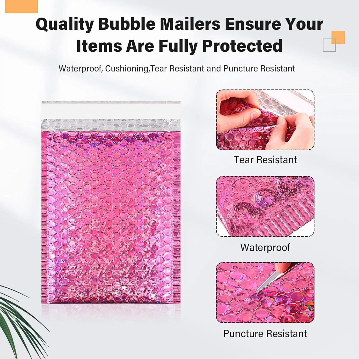 100 Pieces Rose red Holographic Bubble Mailer Laser Mailing Envelope Waterproof Courier Bag Padded Bubble Envelopes