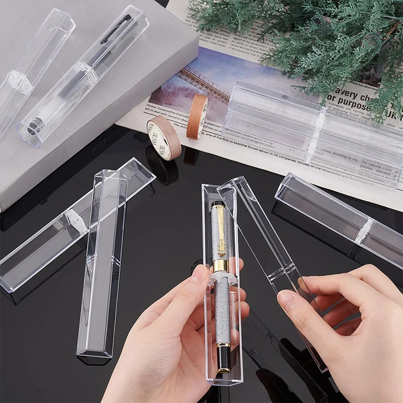 50Pcs Plastic Pen Case Transparent Pencil Case Box Clear Pen Storage Container for Student School Office