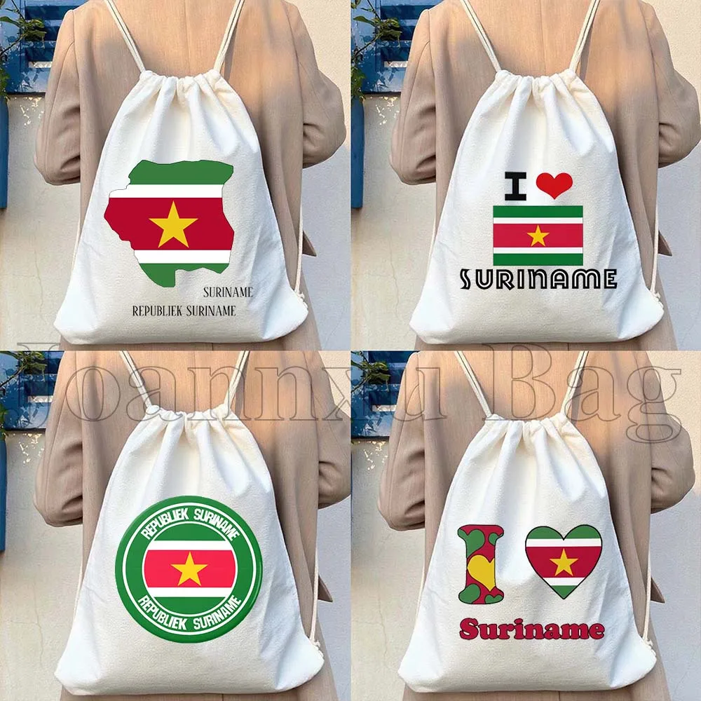 

Suriname Flag Map Surinamese Canvas Drawstring Bags Soccer Backpack Gym Sackpack String Bag for Exercising Hiking Sports Yoga
