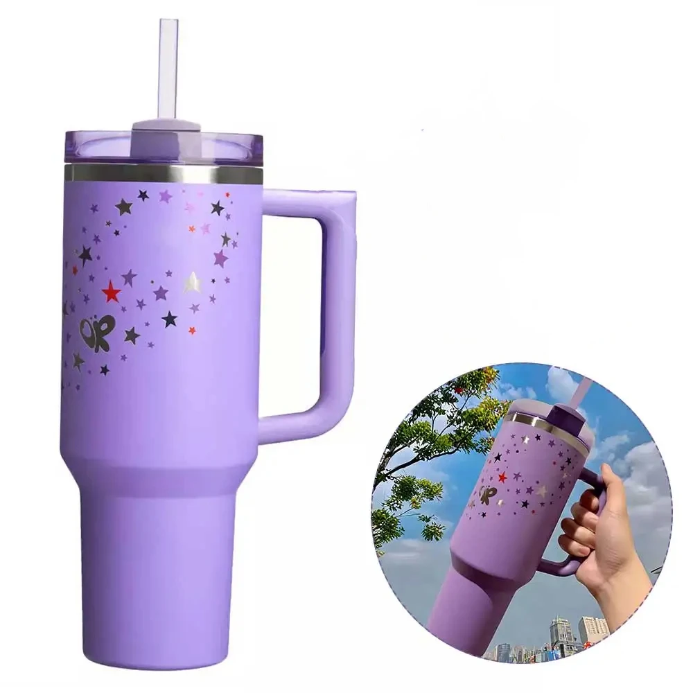 Miniso Purple Stars 40Oz Cup Tumbler Met Deksel Stro Rvs Vacuüm Cups Reis Auto Mok Grote Capaciteit Waterfles