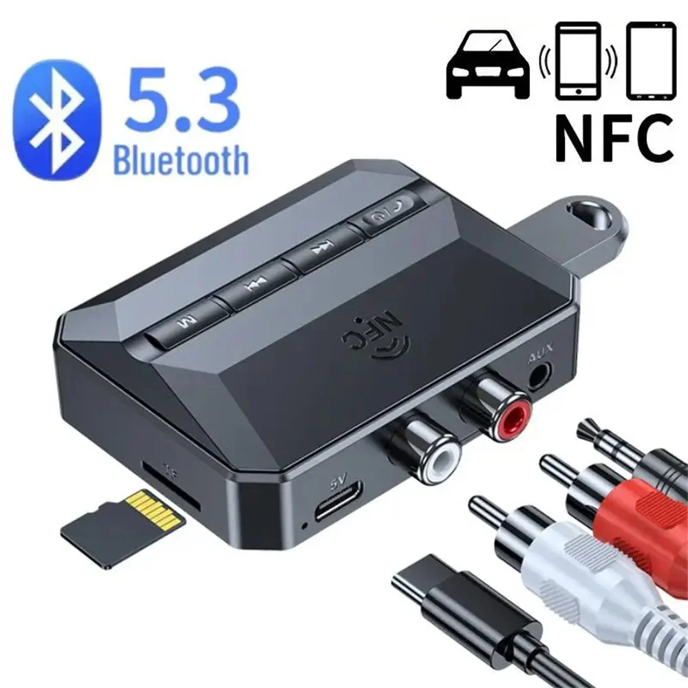 NFC 블루투스 5.3 오디오 리시버 3.5mm AUX RCA USB U디스크 TF HIFI 스테레오 음악 무선 어댑터 (차량용 키트 스피커용 마이크 포함)