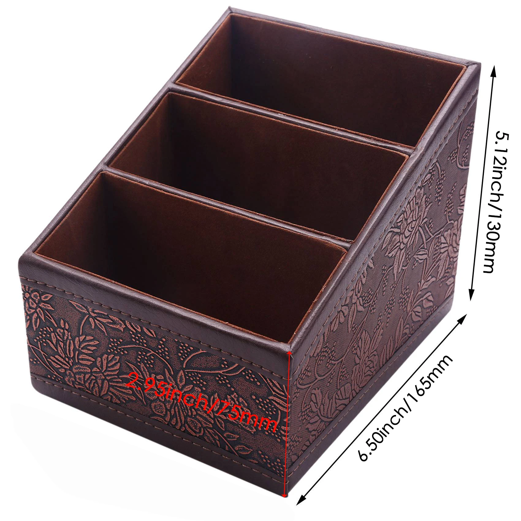 X11AA Retro PU Leather Cosmetic Storage Box Remote Control Phone Holder Table Organizer for Home Office Storage Case