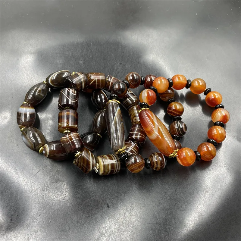 Natural Genuine Goods Sardonyx Tube Beads Red Agate Bracelet