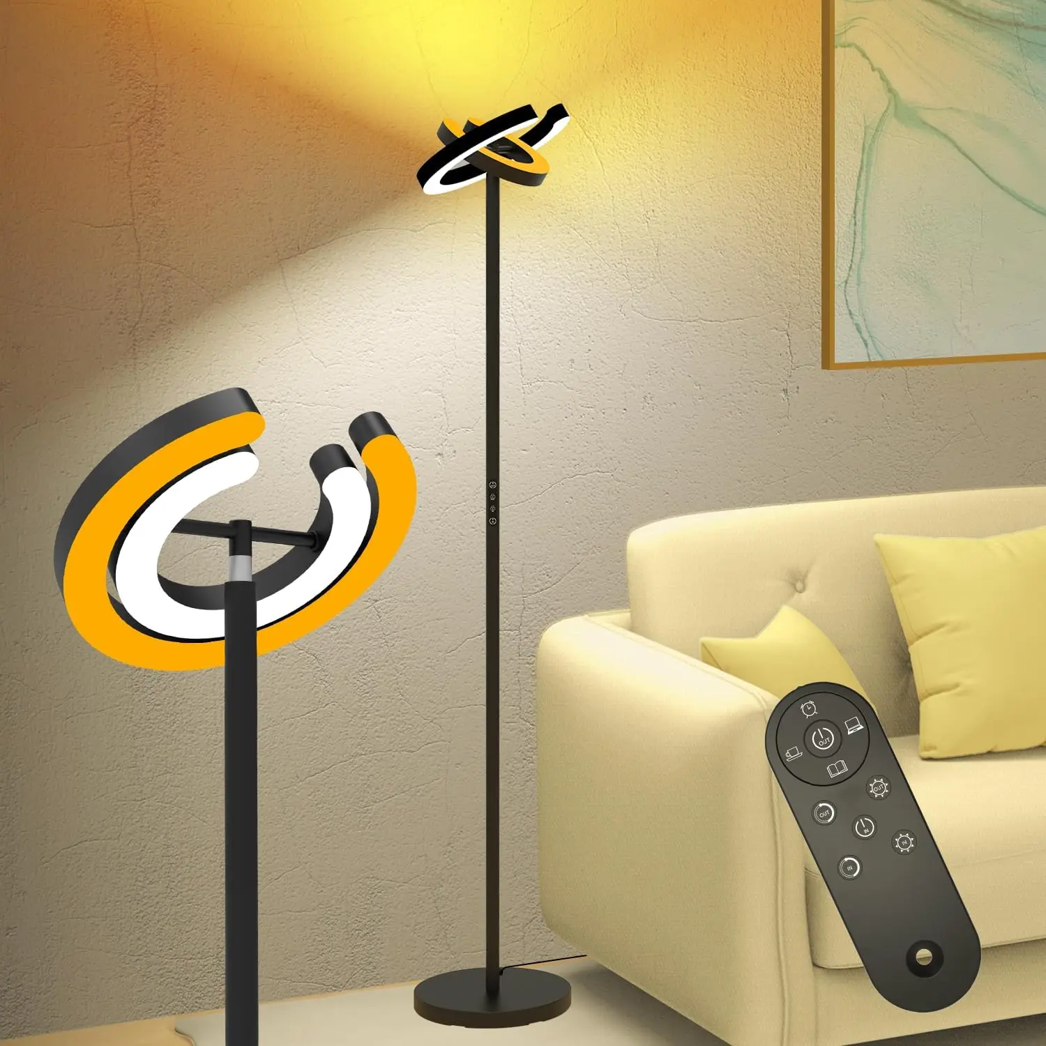 75.5" LED Floor Lamp with Dual Rotatable Lights, Stepless Dimming, Remote Control for Living Room and Office
