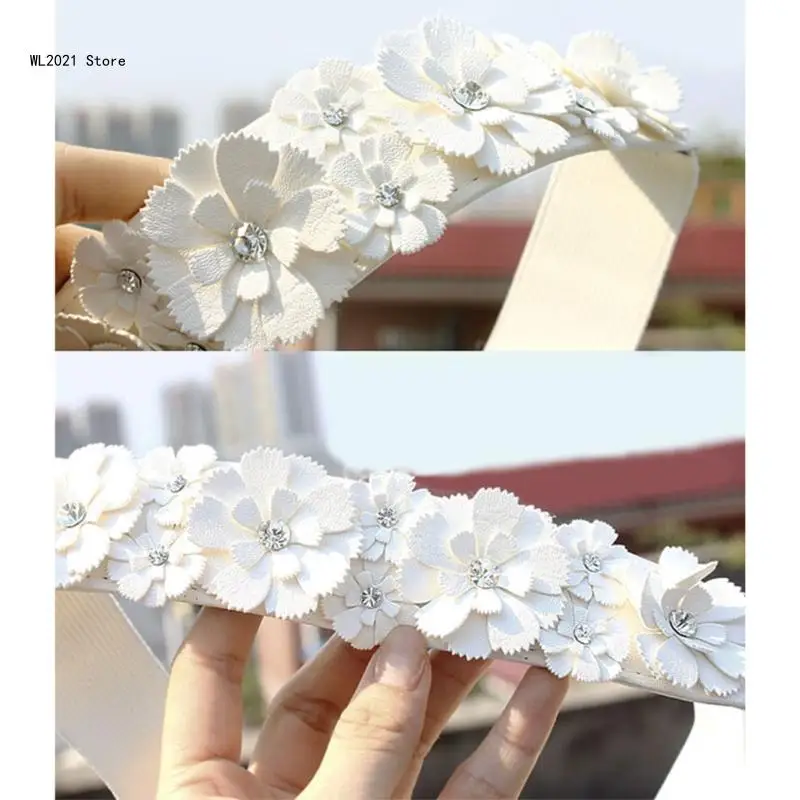 Delicate PU Flower Waist Belt Women Elastic Belt Stretchy Flower Belt Wide Waistband for Woman Shirt Blouses Coat Decor