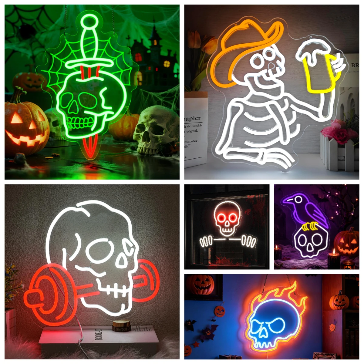 Skull Neon Sign USB LED Lights for Halloween Party Bedroom Man Cave Bar Gaming Room Decoration Personzalized Gifts Night Light