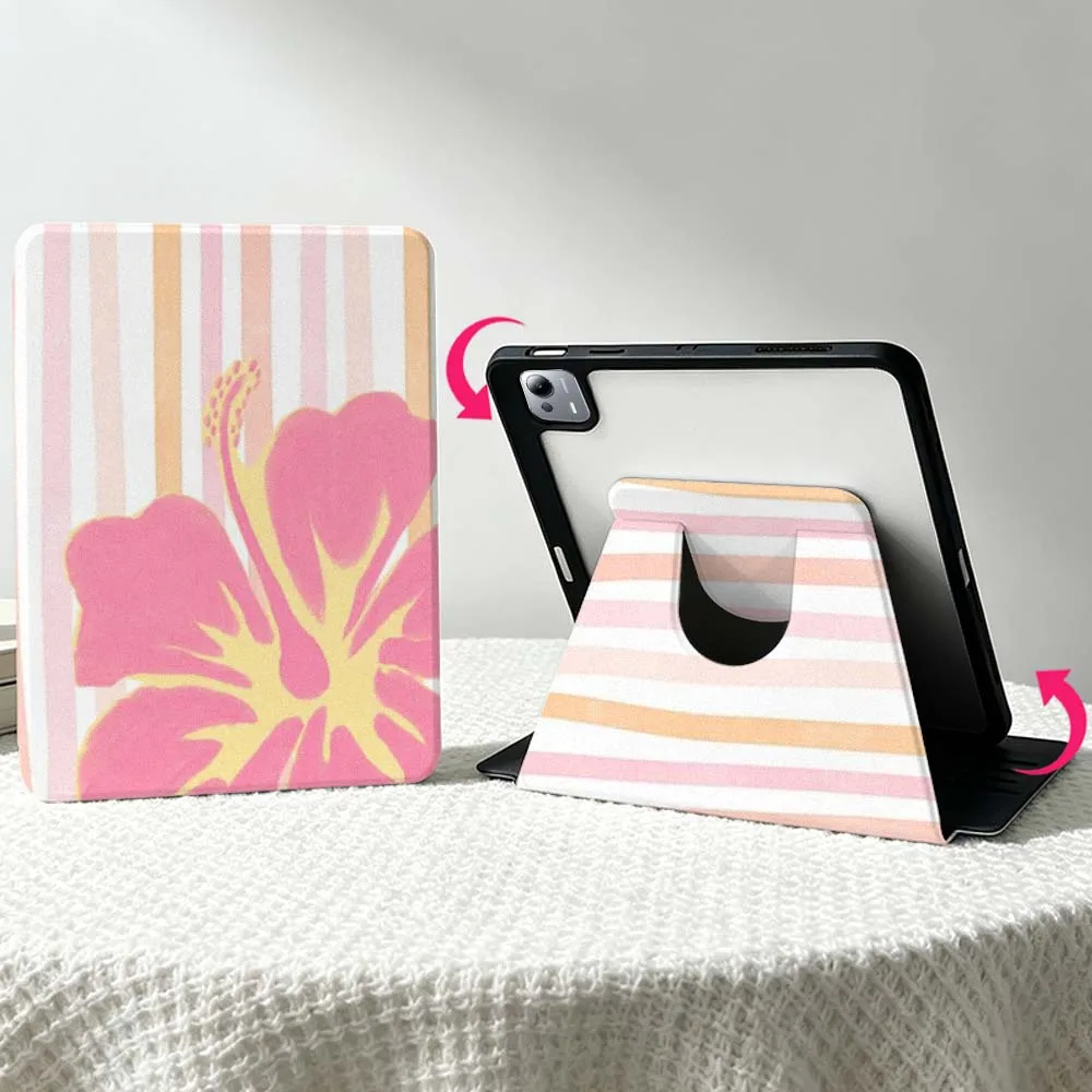 Simple Stripes Flowers Soft For Xiaomi Mi Redmi Poco Pad 8 7 7S 6 6S 5 SE Pro Ultra 360° Rotation Stylus Storage Tablet Case