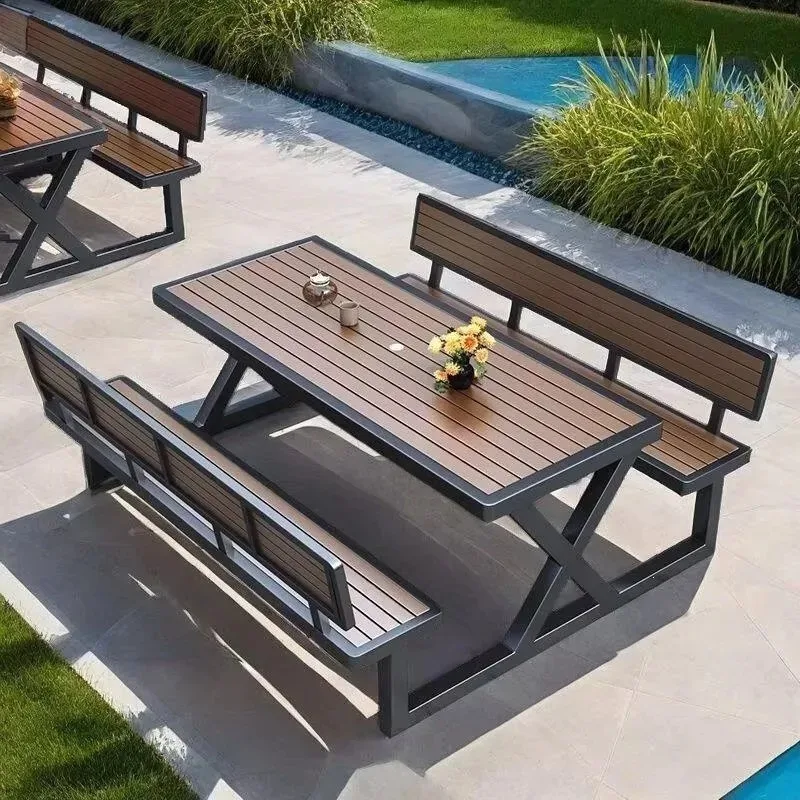 D20Integrated Outdoor Plastic Wood Tables And Chairs Courtyard Garden Outdoor Open-air Park Commercial Waterproof Leisure