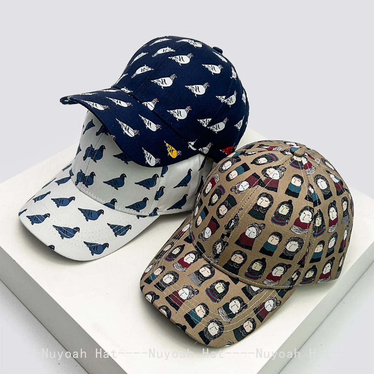 

New Men Women Printed Pigeon Cartoon Character Baseball Hats Sunshade Color Block Versatile Hardtop Peaked Caps Fashion Retro