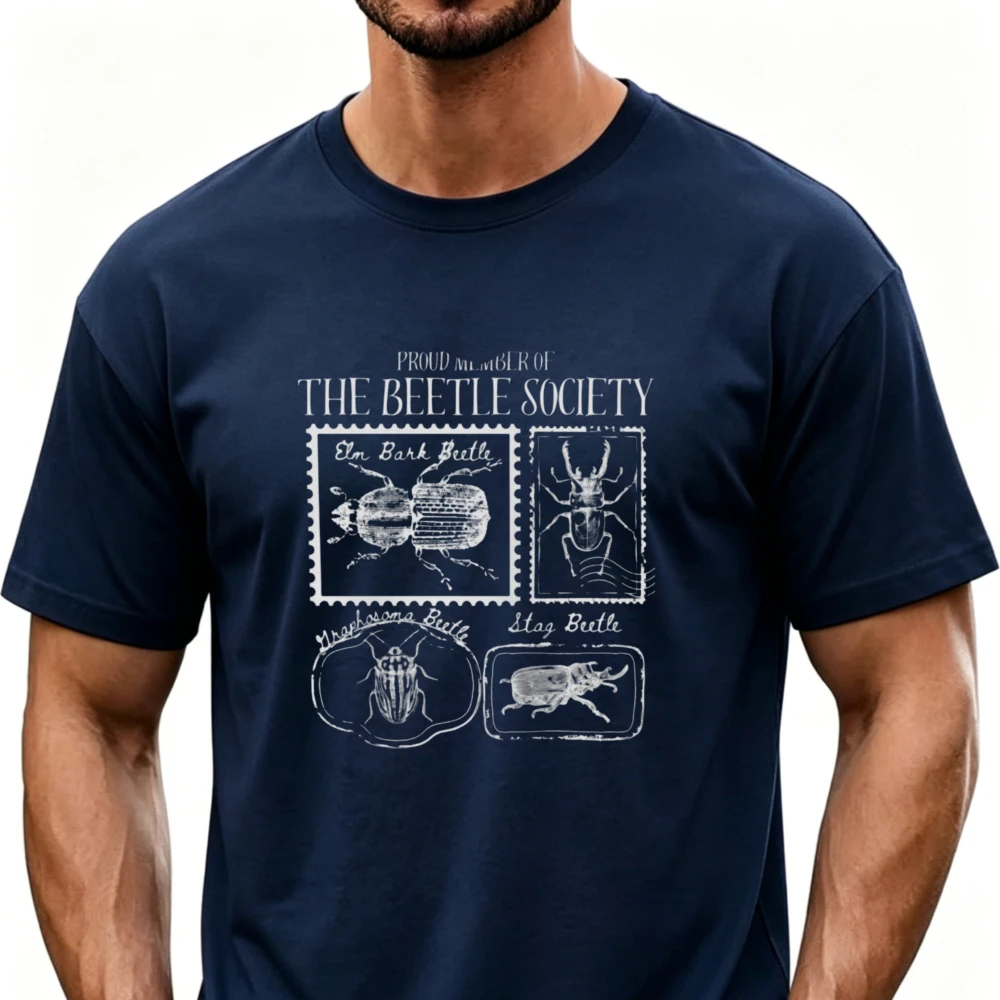 Women Proud Member of The Beetle Society Vintage Stamp Beetle Graphic T Shirt Casual Loose Short Sleeve Cotton Tee Insect Tops