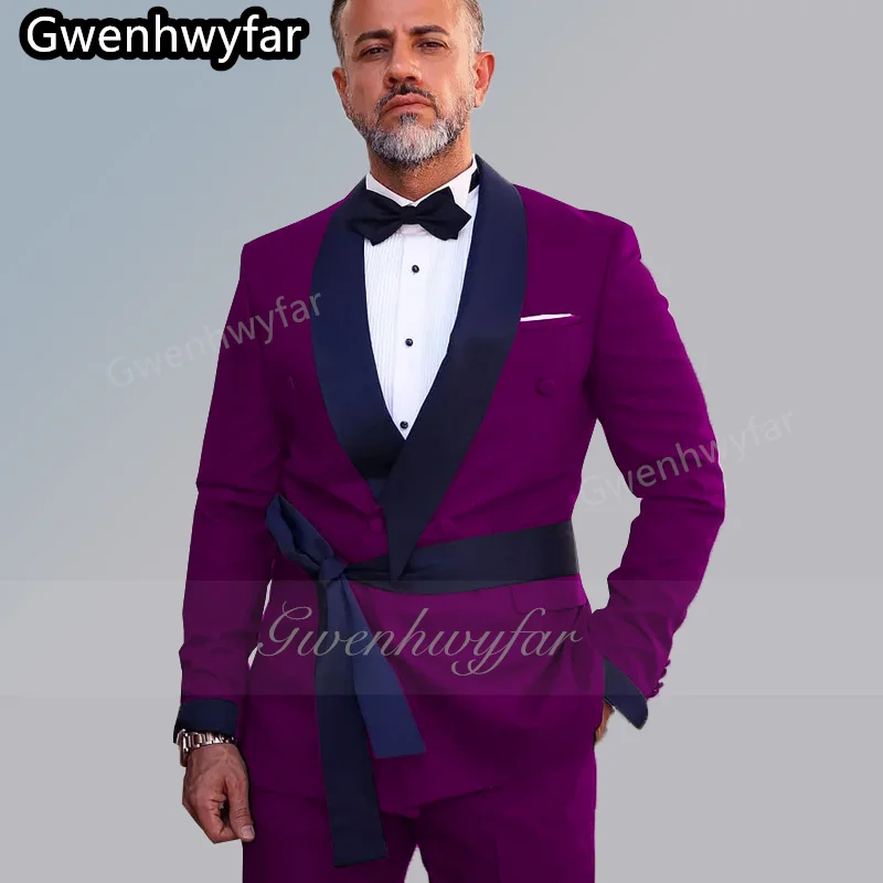 

Gwenhwyfar New Clothing Design Men's Suits with Belts Slim Fit 2 Pieces Wedding Tuxedos Custom Prom Party Menswear