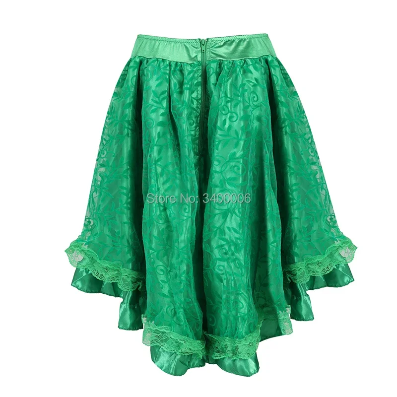 Trajes vitorianos burlesco, roupas góticas steampunk, chiffon plissado, saia de renda verde multicamadas para mulheres, espartilho combinando