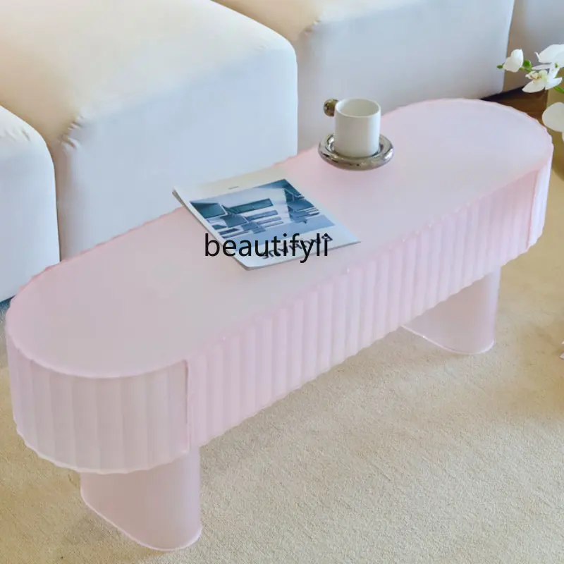 yj Pink Frosted Hallway Stool Coffee Table Acrylic Water Ripple Home Shoe Changing Stool Long Stool