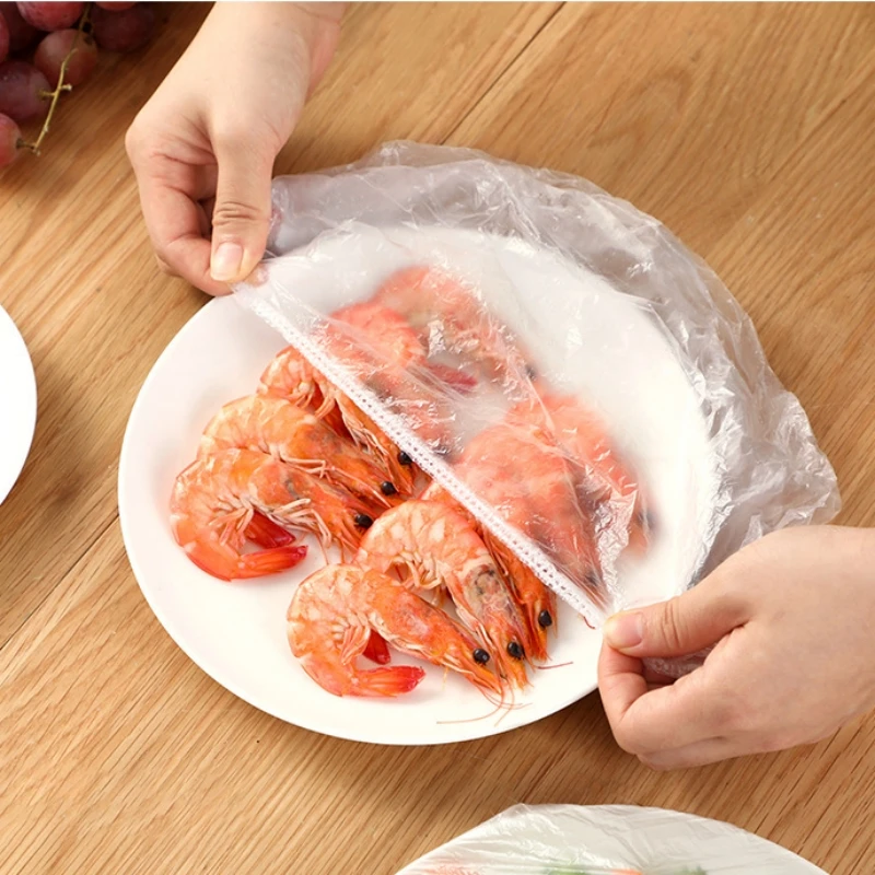 100pcs Disposable Food Cover Plastic Wrap Elastic Food Lids For Fruit Bowls Cups Caps Storage Kitchen Fresh Keeping Saver Bag