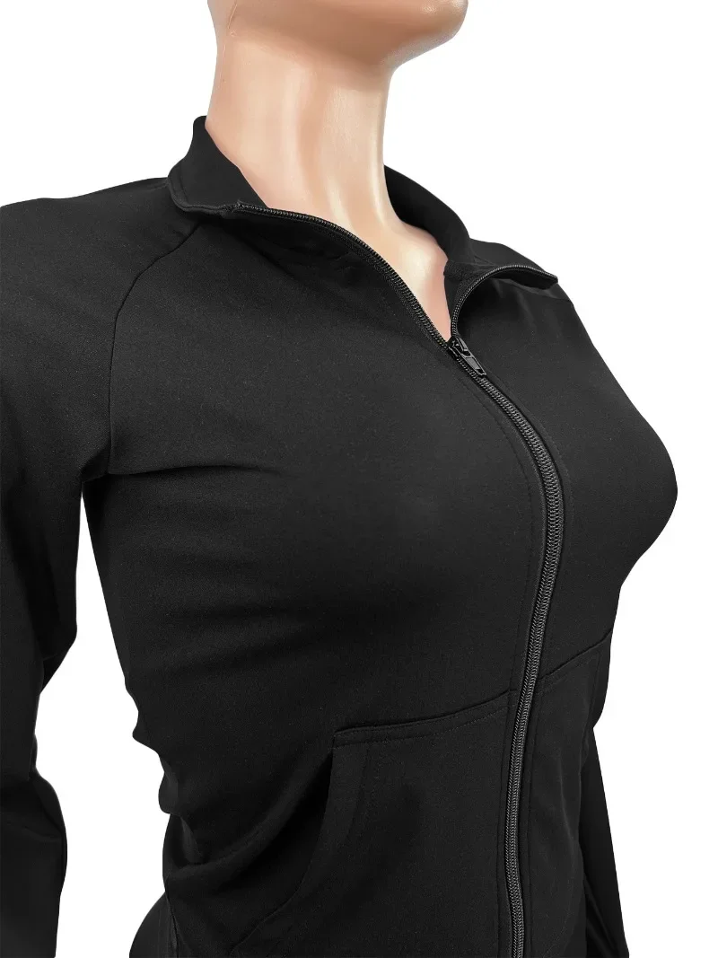 Women Solid Tracksuits with Headband 2 Piece Set Long Sleeve Zipper Jackets Tops + Lapel High Waist Flare Pants 2025 Autumn Suit