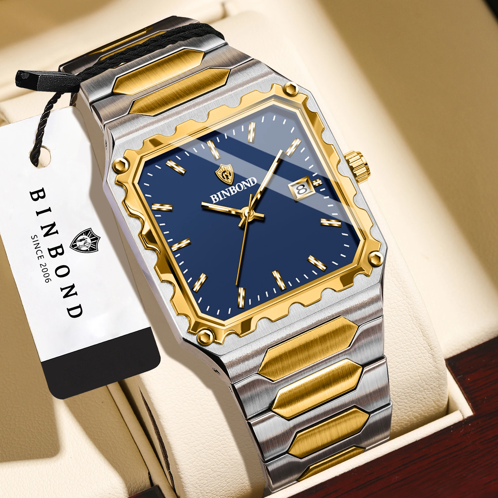

BINBOND Men's Luxury Quartz Watch Durable Accurate Luminous Waterproof Auto Date Business Fashion Wristwatch