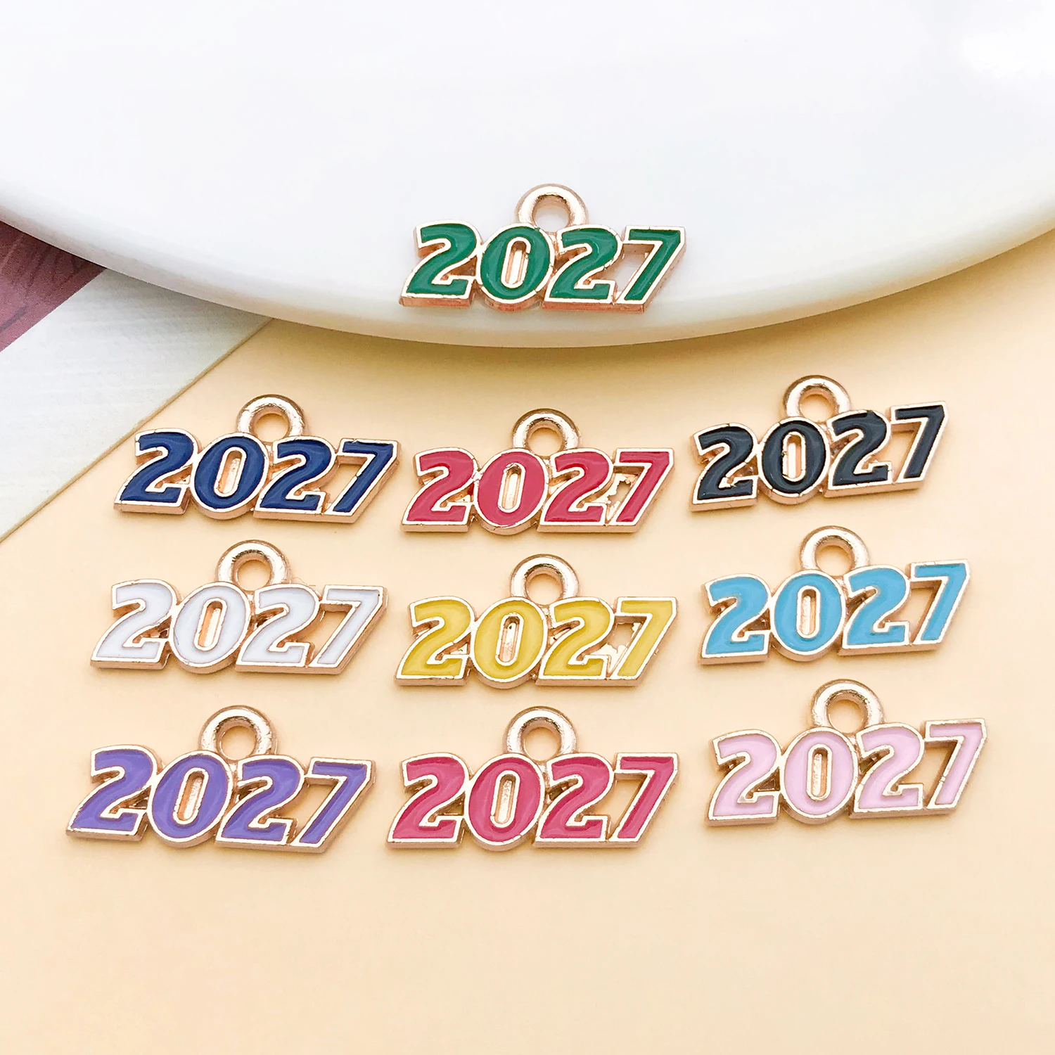 10pcs 9x18mm 10 Colors Alloy Metal Classic Number 2027 Year Charms Pendants Fit Souvenir Handmade Jewelry Making Accessories