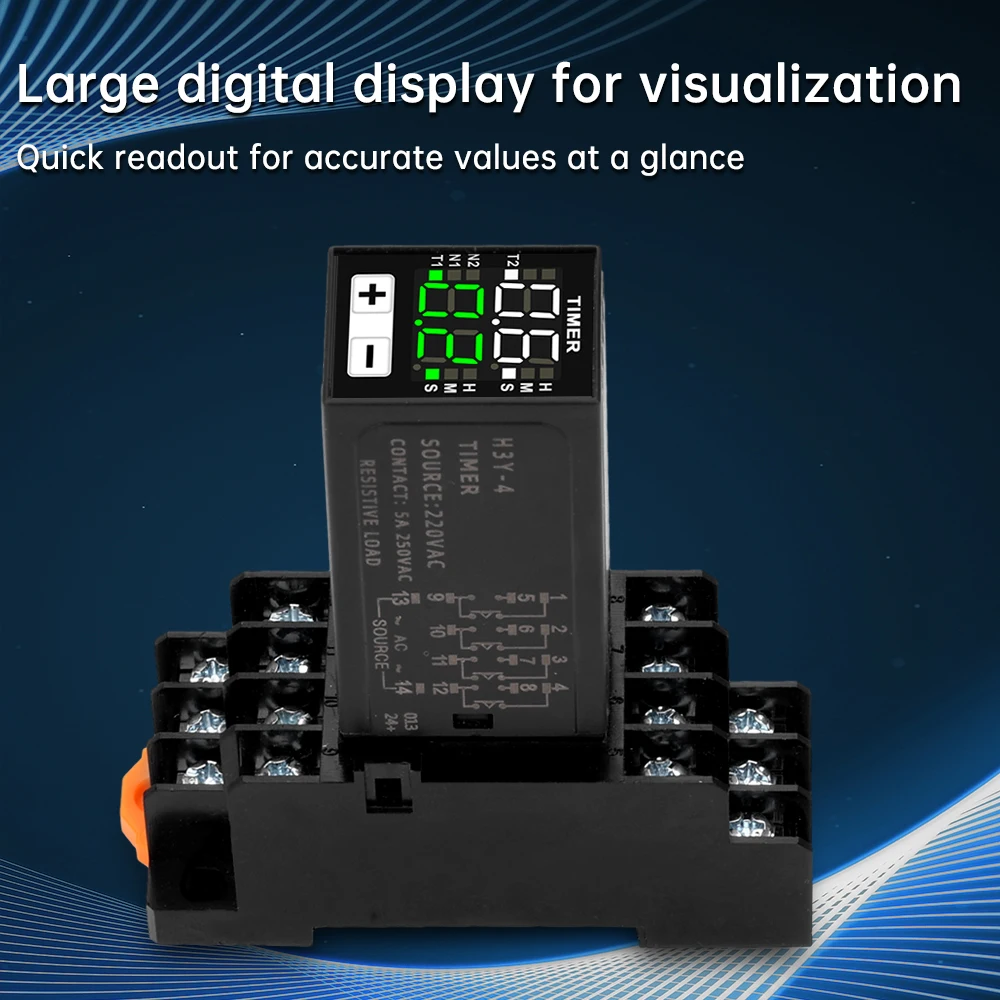 H3Y-4 AC 220V DC 12V DC 24V Time Relay Cycle Time Control Delayer Power on Delay Device Digital Display With Base Power Supply