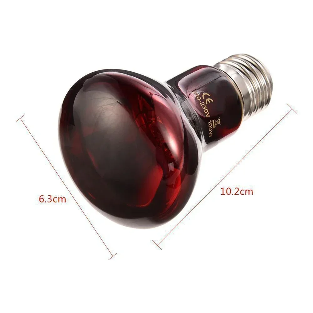 220V Infrared Heating Lamp for Poultry and Pets E27 Red Heat Bulb 25W 100W for Amphibians Reptiles Snakes with UVA Light