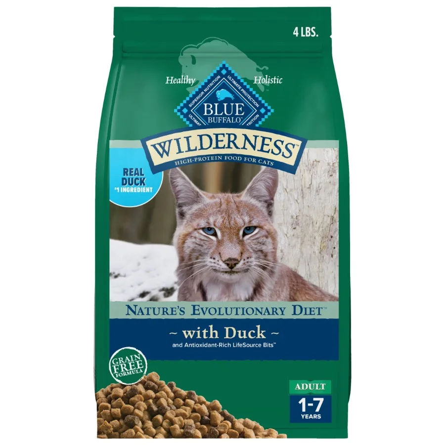 

Сухой корм для кошек Wilderness Natural с высоким содержанием белка, беззерновой, с уткой, 4 фунта (1,8 кг), для активных кошек, для использования в помещении и на улице, богат белком