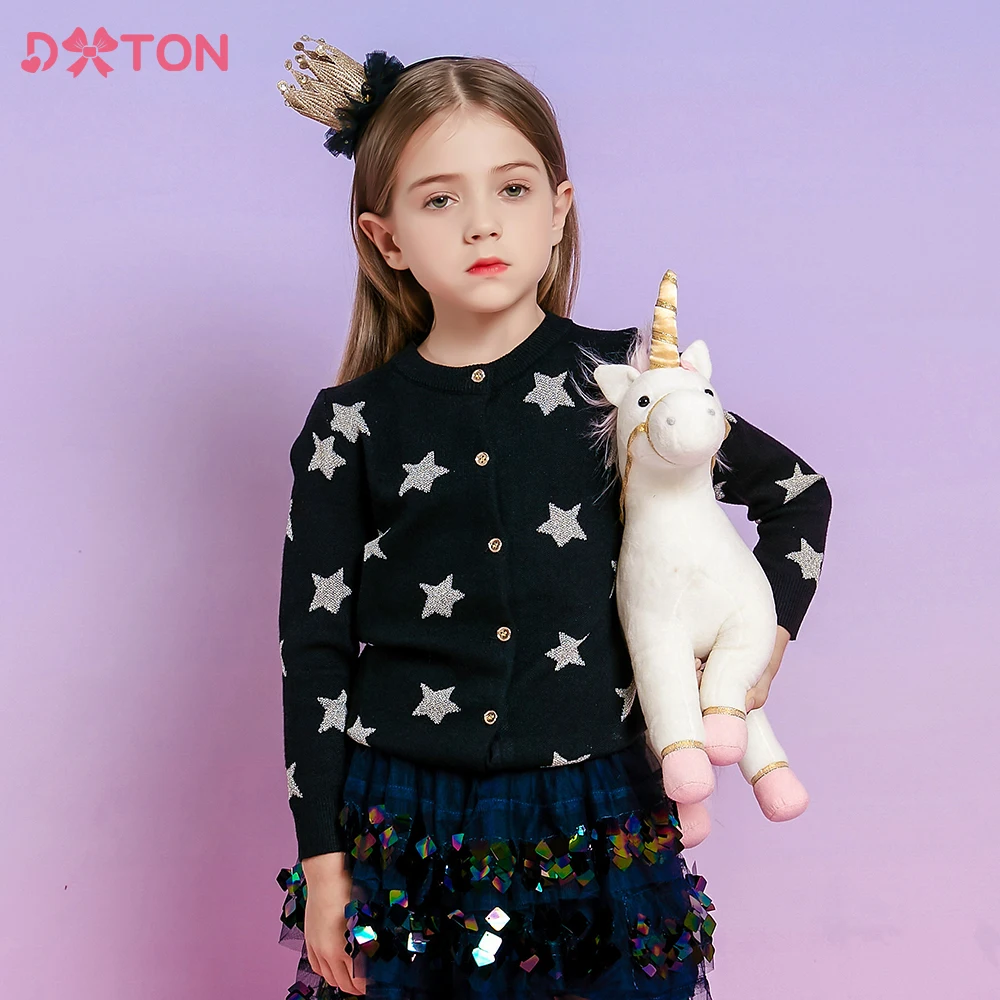 DXTON Kids Cardigans Sweaters Autumn Winter Girls Full Sleeve Star Print Knitted Cotton Sweater Toddlers Children Outwear Coat