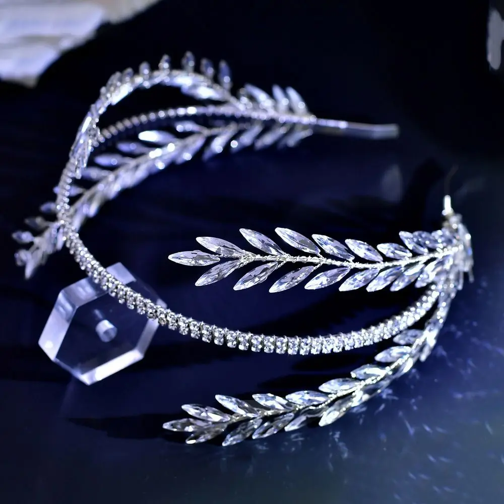 

Luxury Rhinestone Leaves Women Hairpins Silver Color Handmade Hair Ornaments Bridal Crystal Tiara Hair Accessories