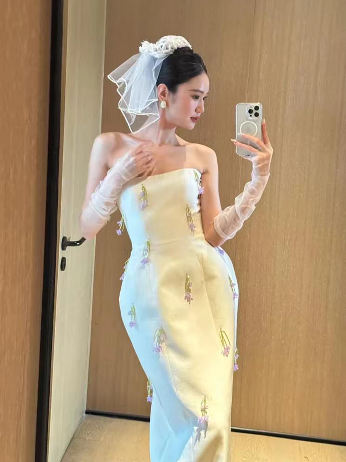 

Sweet Morning Robe Women's Ele Wedding Dr with Chest Strap for Engagement Banquet Serving Long Floor-Length Gown