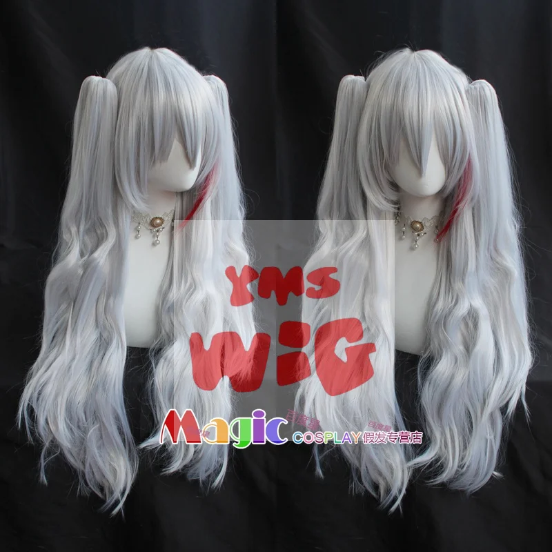 Anime Azur Lane Prinz Eugen Cosplay Wig Hololive Shishiro Botan Silver Grey Horsetail Wig