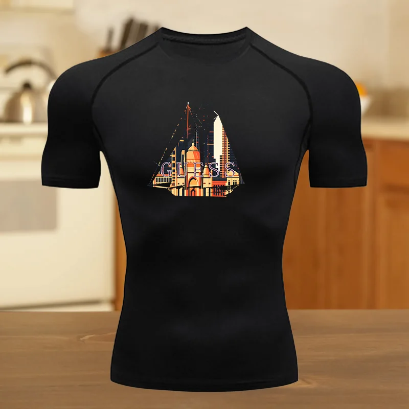 الرجال اللياقة البدنية ملابس رياضية المراهقين تي شيرت التجفيف السريع الجرافيك القمم ضيق التدريب الملابس ضغط الجري كرة السلة الملابس