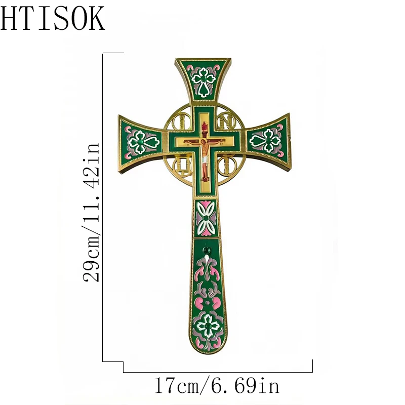 

Classic Gold Tone Orthodox Standing Crucifix Green Enamel Decor Jesus For Home Altar Religious Decor And Christian Faith Gift