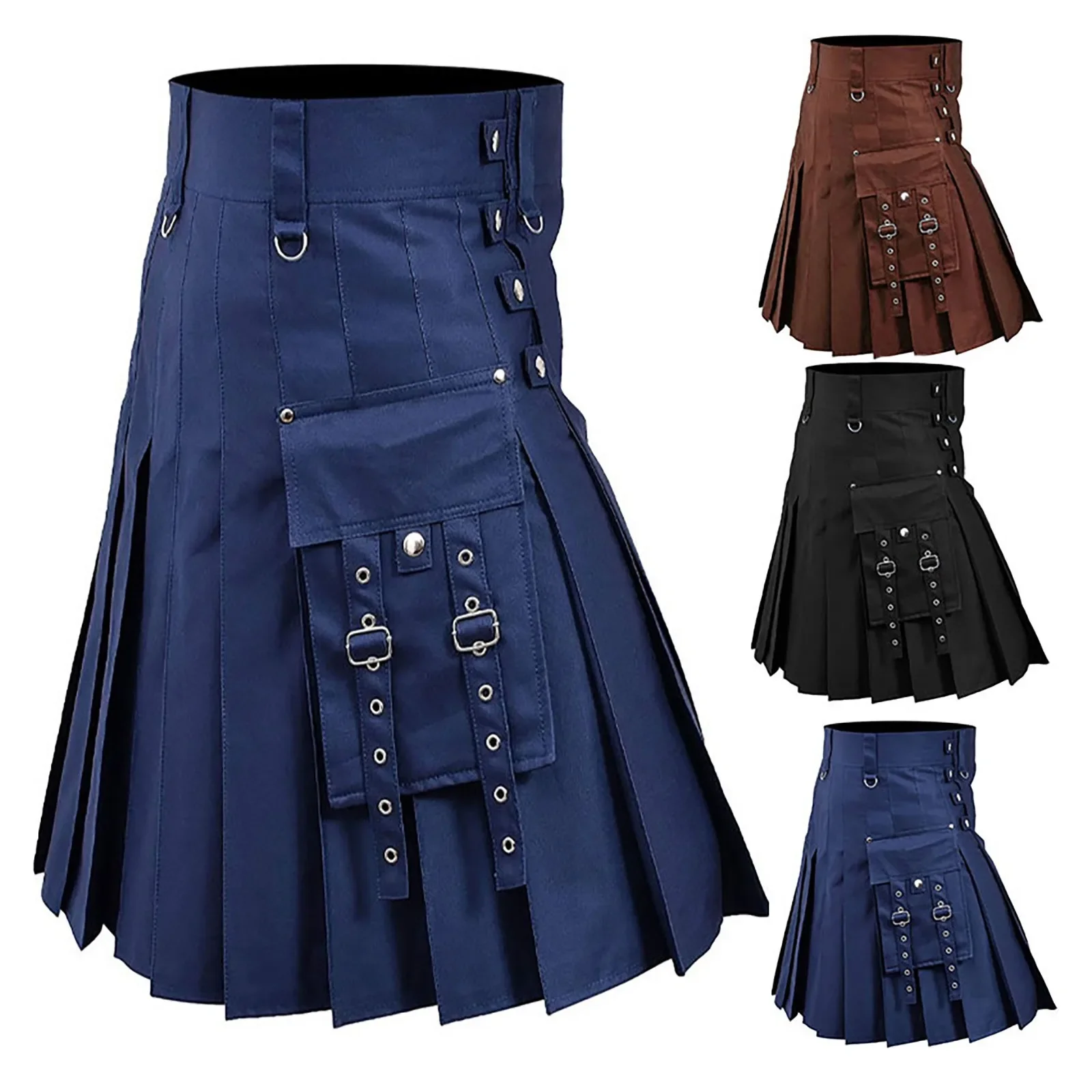 

Men Pleated Skirt Medieval Design Sense Fashion Trend Scottish Holiday Fillibeg Short Dress Solid Color Kilt Male Summer Sports